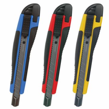 Нож канцелярский 9мм автофиксатор резиновые вставки блистер Universal Brauberg 1/24