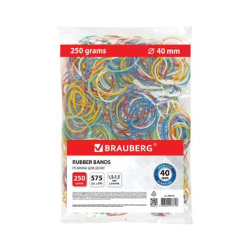 Резинка банк 250гр 40мм универсальные цветные натуральный каучук BRAUBERG 1/20/80 