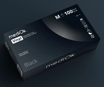 Перчатки смотровые виниловые неопудренные MediOk черные M 4,5гр 50/500