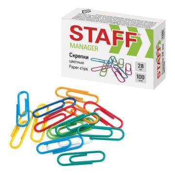 Скрепки 28мм 100шт цветные STAFF 1/10/300