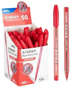 Ручка шариковая красная узел 1мм Deli EQ19-RD 1/50