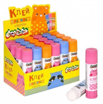 Клей-карандаш 15г на PVP основе Зверята Каляка-Маляка 1/24/648