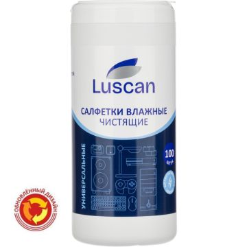 Чистящие салфетки Luscan в тубе 100шт влажные универсальные 1/12