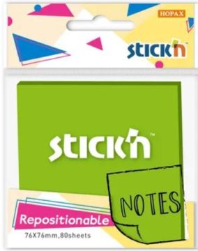 Блок самоклеящийся 76х76мм 80л зеленый неон Stick`n 1/12