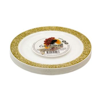 Тарелка пластиковая d-190 белая с золотой ажурной каймой Compliment (12шт) 1/20
