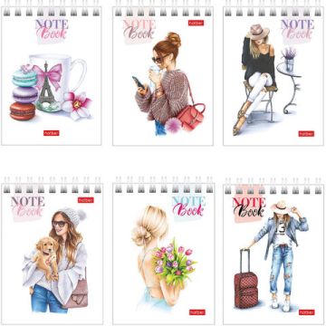 Блокнот 60л А7 75х105мм клетка гребень картон Хатбер Happy time 1/78