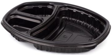 Ланч-бокс ПП 3-сек СпК-257-3 800мл овальный черный ПолиЭр 30/300 
