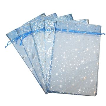 НГ Подарочный мешок текстильный ОРГАНЗА Синий 5 дизайнов 20х30см 1/250