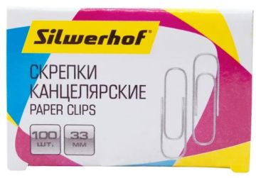Скрепки 33мм 100шт метал оцинков Silwerhof 1/50/500