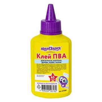 Клей ПВА 65г бумага картон дерево ЮНЛАНДИЯ 1/80