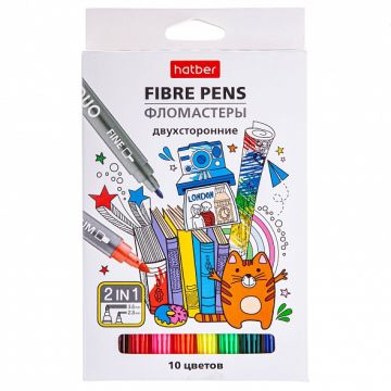 Фломастеры двухсторонние 10 цв 2 пишущих узла карт упак DUO Хатбер 1/24/288