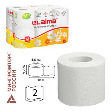 Туалетная бумага евро 2сл белая 12шт.х18м Лайма 1/4