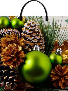 НГ Пакет с пластмассовыми ручками (36х37)-100 Зеленые шары ТИКО 10/100