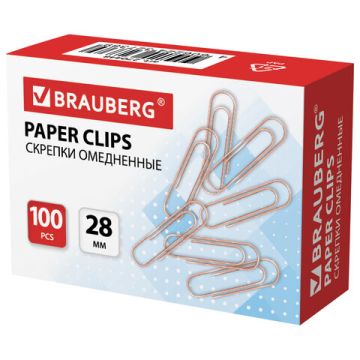 Скрепки 28мм 100шт омедненные BRAUBERG 1/10/300