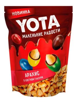 Продукты, Драже арахис YOTA в шоколадной и сахарной цветной глазури 150г 1/12