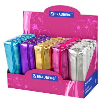 Пенал-косметичка 20х6х4см под иск.кожу, ассорти 5цв Винтаж BRAUBERG 1/20/160