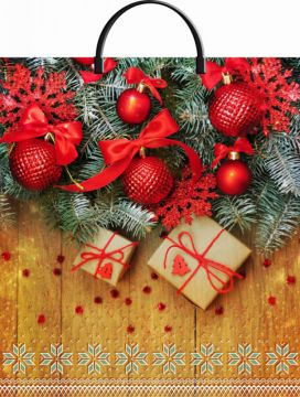 НГ Пакет с пластмассовыми ручками (40х44)-100 Шарики на деревянном ТИКО 10/100 