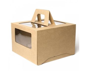 Коробка для торта с окном с ручками 240х240х200мм картонная крафт 25/25