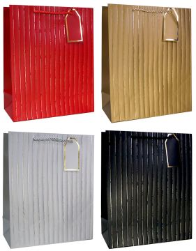 Пакет подарочный бумажный (31х42х12) фактур с золотым тиснением Тонкие полосы 1/12