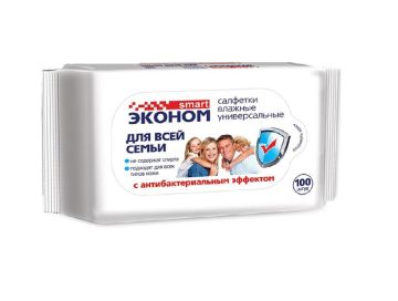 Салфетки влажные Эконом Smart антибактериальные  (100) 1/16