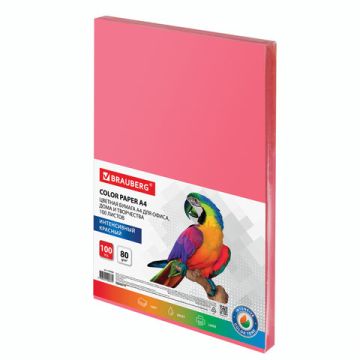 Бумага А4 100л 80г/м2 красная интенсив BRAUBERG 1/10