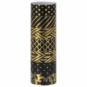Клейкие Washi-ленты 7шт 3м ЧЁРНОЕ ЗОЛОТО с фольгой