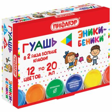 Гуашь 12цв 20мл ЭНИКИ-БЕНИКИ Пифагор 1/12