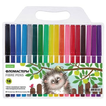 Фломастеры 18цв смываемые круглые блистер Хорошо быть ежиком ECO Хатбер 1/12/144