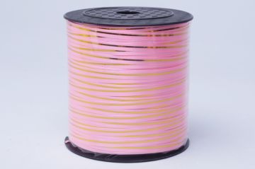 Лента упаковочная бобина 0,5см х 250м розовая золотой полосой КП 1/60