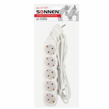 Сетевой фильтр 5м SONNEN U-135GS 3 розетки с заземлением 10 А белый 1/20 
