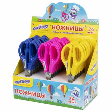 Ножницы 130мм метал ассорти в дисплее Юнландия 1/24 