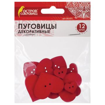 Пуговицы декор СЕРДЕЧКИ 12шт КРАСНЫЕ дерево ОС