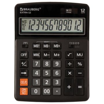Калькулятор настольный BRAUBERG EXTRA-12-BK (206x155 мм), 12 разрядов, двойное питание, ЧЕРНЫЙ 1/20