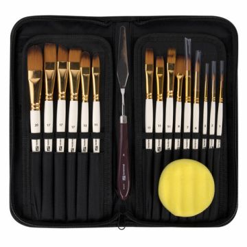 Кисти 15шт синтетика+мастехин в пенале BRAUBERG ART DEBUT 1/50