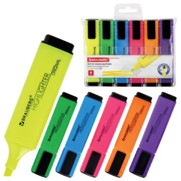 Текстмаркеры НАБОР 6шт 1-5мм ассорти Original Neon BRAUBERG 1/12/108 