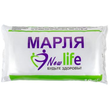 Марля медицинская отбеленная NEW LIFE ОТРЕЗ 0,9х10м, плотность 36 (+-2) г/м2  1/20 