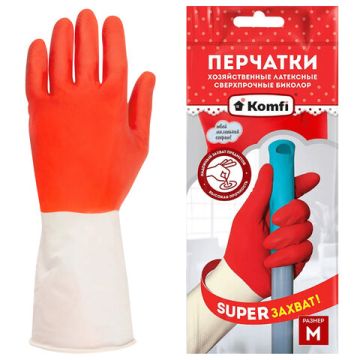 Резиновые перчатки латекс 70г БИКОЛОР Komfi М 12/144 