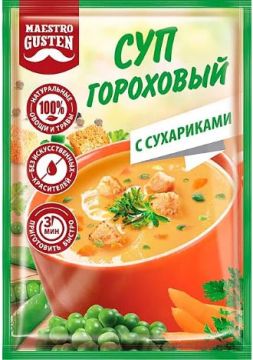 Продукты, Суп Maestro Gusten гороховый с сухариками сухая смесь 16гр 1/30