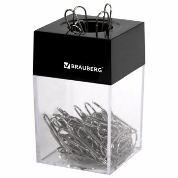 Скрепочница магнитная с 50 никелированными скрепками 28мм BRAUBERG 1/70 