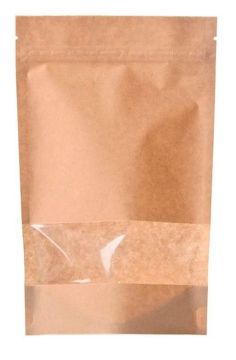 Пакет Zip-Lock Дой-Пак крафт (15,0х24.0)+(4,0+4,0) с окном 40мм 50/500