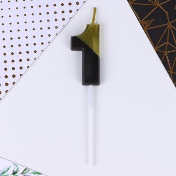 Свеча для торта Цифра 1 черно-золотая 1/960