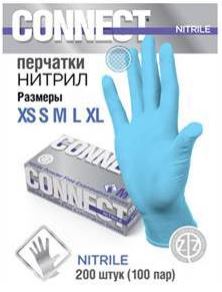 Перчатки смотровые нитриловые неопудренные CONNECT NITRILE голубые M 100/1000