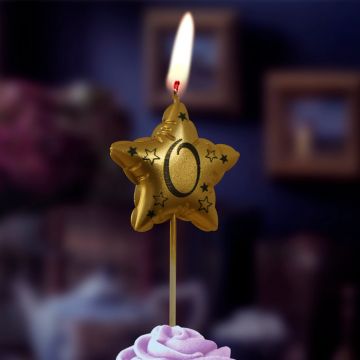 Свеча для торта Звезда Цифра 0 золото 1/30/360