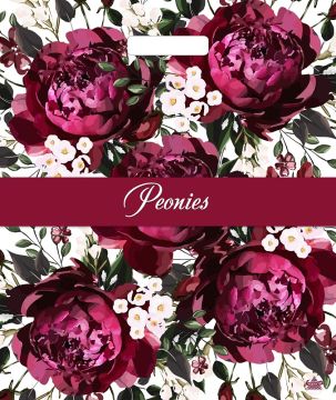 Пакет с вырубной ручкой (38х45)-60 Бордовые пионы Тико 50/500 
