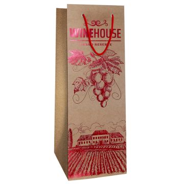 Пакет подарочный бумажный под бутылку (12,3х36х7,8) крафт ЛЮКС 1/240