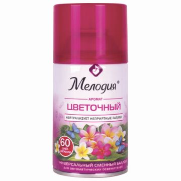 Картридж аэрозольный 250 мл МЕЛОДИЯ Цветочный для автом освеж универ сух расп 1/6