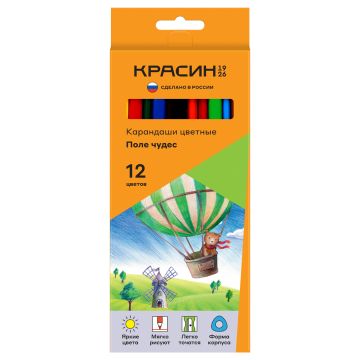 Карандаши цветные 12цв шестигранные с заточкой Поле чудес КРАСИН 1/16