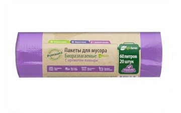 Мешок для мусора 60л рулон ПНД (58х68)-6,5 фиолет БИО(20шт) Эколайф (лаванда) 4,9г Ромашка 1/40