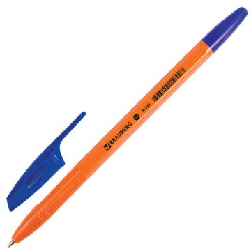 Ручка шариковая синяя узел 0,7мм линия 0,35мм корпус оранж BRAUBERG X-333 Orange 1/50/1000