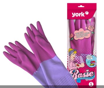 Резиновые перчатки с х/б напыл латекс хозяйств рифл пальцы Роза YORK S 1/48
